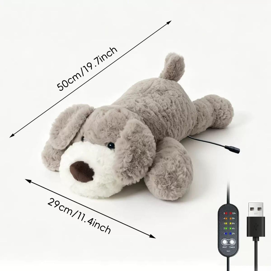 USB Heated Plush Dog Pillow – Soft Warm Stuffed Animal for Cozy Snuggling, Body Warmth & Relaxation at Home (Dark Grey Border Collie)