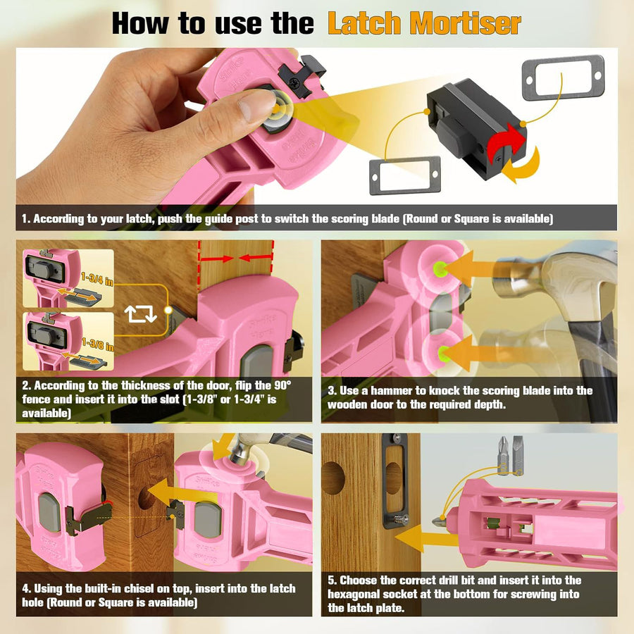 Multi-Function Door Lock Installation Chisel Tool with Interchangeable Scoring Blades, Wood Chisel, Screwdriver Bits and 90° Positioning Bracket for Precise Mortise Marking and Hardware Fitting (Grey)