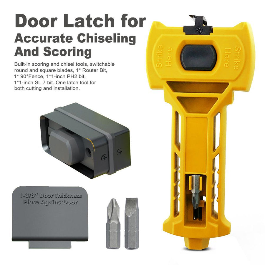 Multi-Function Door Lock Installation Chisel Tool with Interchangeable Scoring Blades, Wood Chisel, Screwdriver Bits and 90° Positioning Bracket for Precise Mortise Marking and Hardware Fitting (Grey)