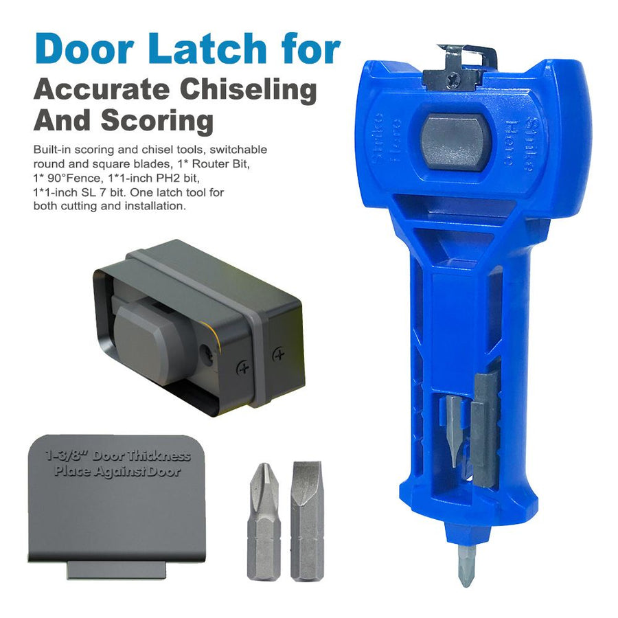 Multi-Function Door Lock Installation Chisel Tool with Interchangeable Scoring Blades, Wood Chisel, Screwdriver Bits and 90° Positioning Bracket for Precise Mortise Marking and Hardware Fitting (Grey)