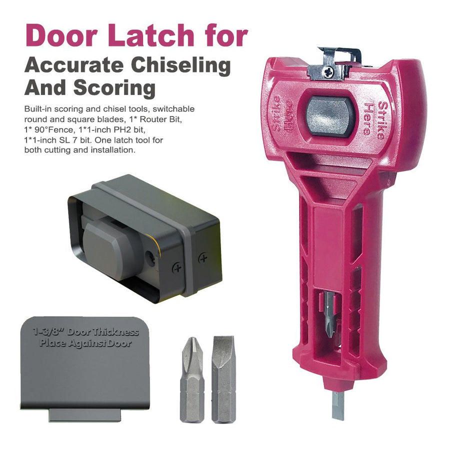 Multi-Function Door Lock Installation Chisel Tool with Interchangeable Scoring Blades, Wood Chisel, Screwdriver Bits and 90° Positioning Bracket for Precise Mortise Marking and Hardware Fitting (Grey)