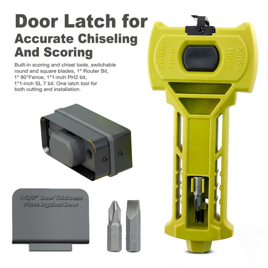 Multi-Function Door Lock Installation Chisel Tool with Interchangeable Scoring Blades, Wood Chisel, Screwdriver Bits and 90° Positioning Bracket for Precise Mortise Marking and Hardware Fitting (Grey)