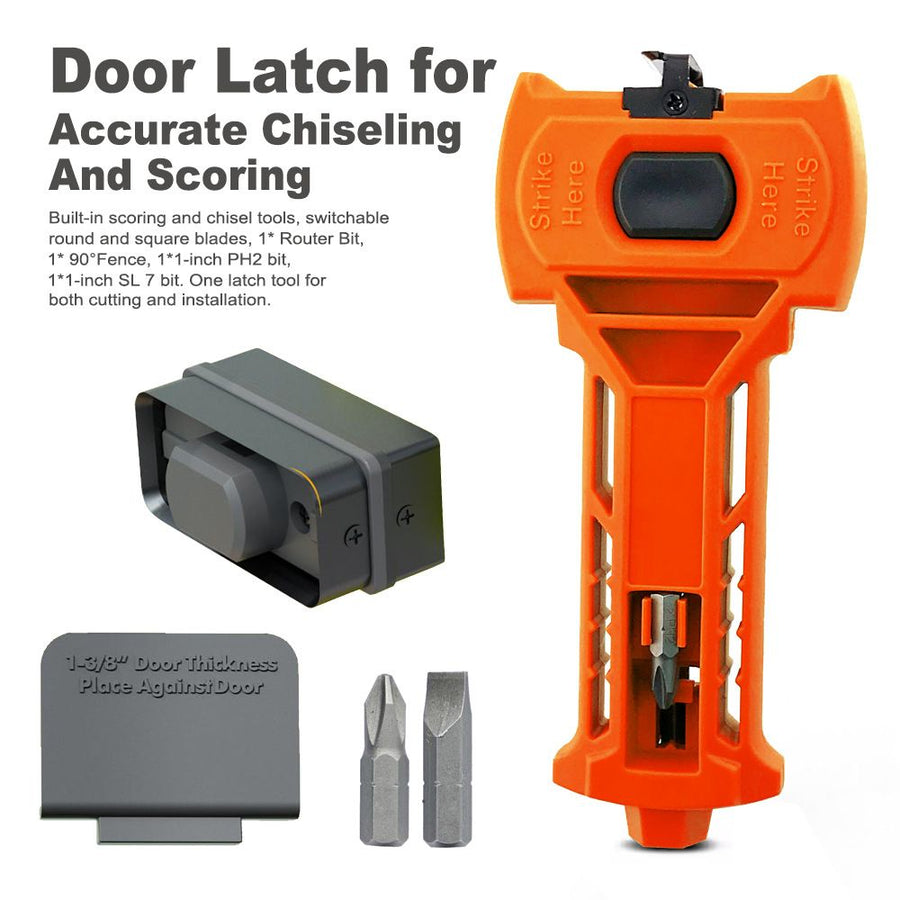 Multi-Function Door Lock Installation Chisel Tool with Interchangeable Scoring Blades, Wood Chisel, Screwdriver Bits and 90° Positioning Bracket for Precise Mortise Marking and Hardware Fitting (Grey)