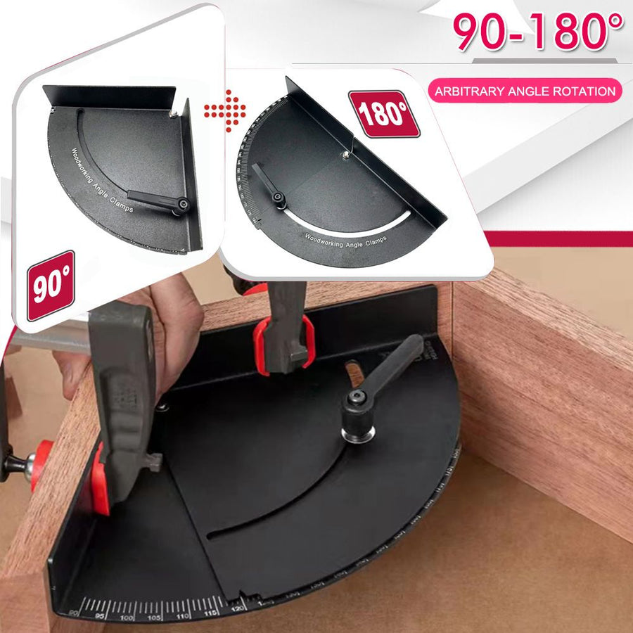 Metal Woodworking Angle Positioning Clamp with Laser-Calibrated Scale for Precise Miter Cutting, Jointing, and Framing in Workshop and DIY Projects (45°-90°)