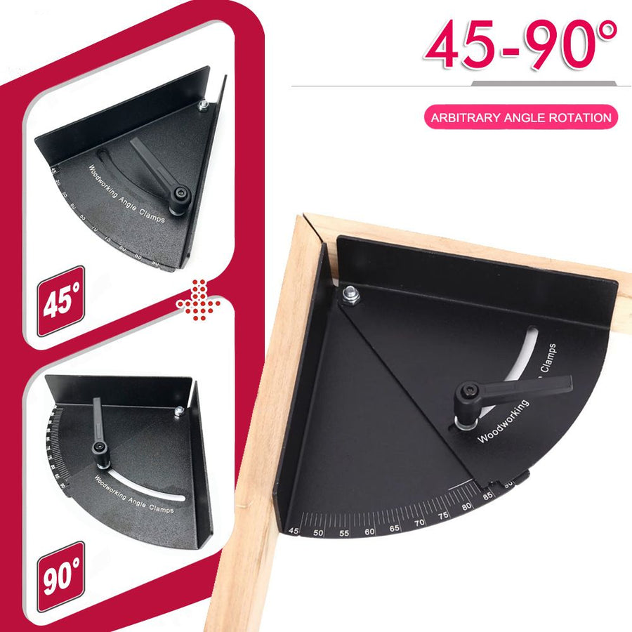 Metal Woodworking Angle Positioning Clamp with Laser-Calibrated Scale for Precise Miter Cutting, Jointing, and Framing in Workshop and DIY Projects (45°-90°)