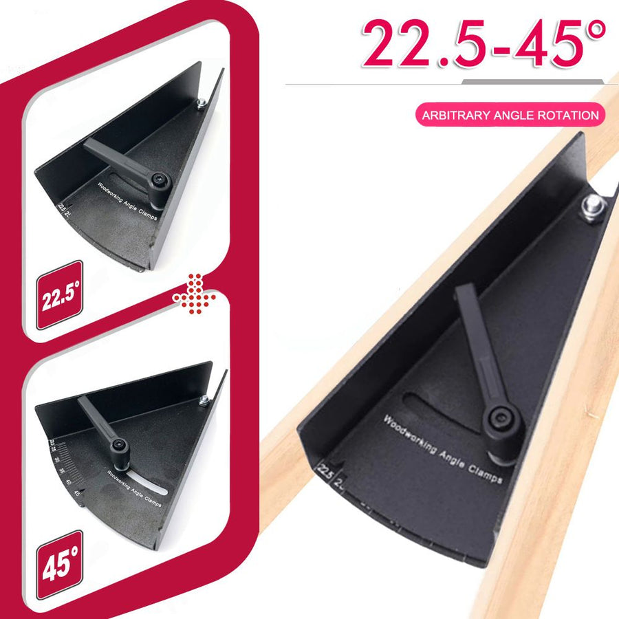 Metal Woodworking Angle Positioning Clamp with Laser-Calibrated Scale for Precise Miter Cutting, Jointing, and Framing in Workshop and DIY Projects (45°-90°)