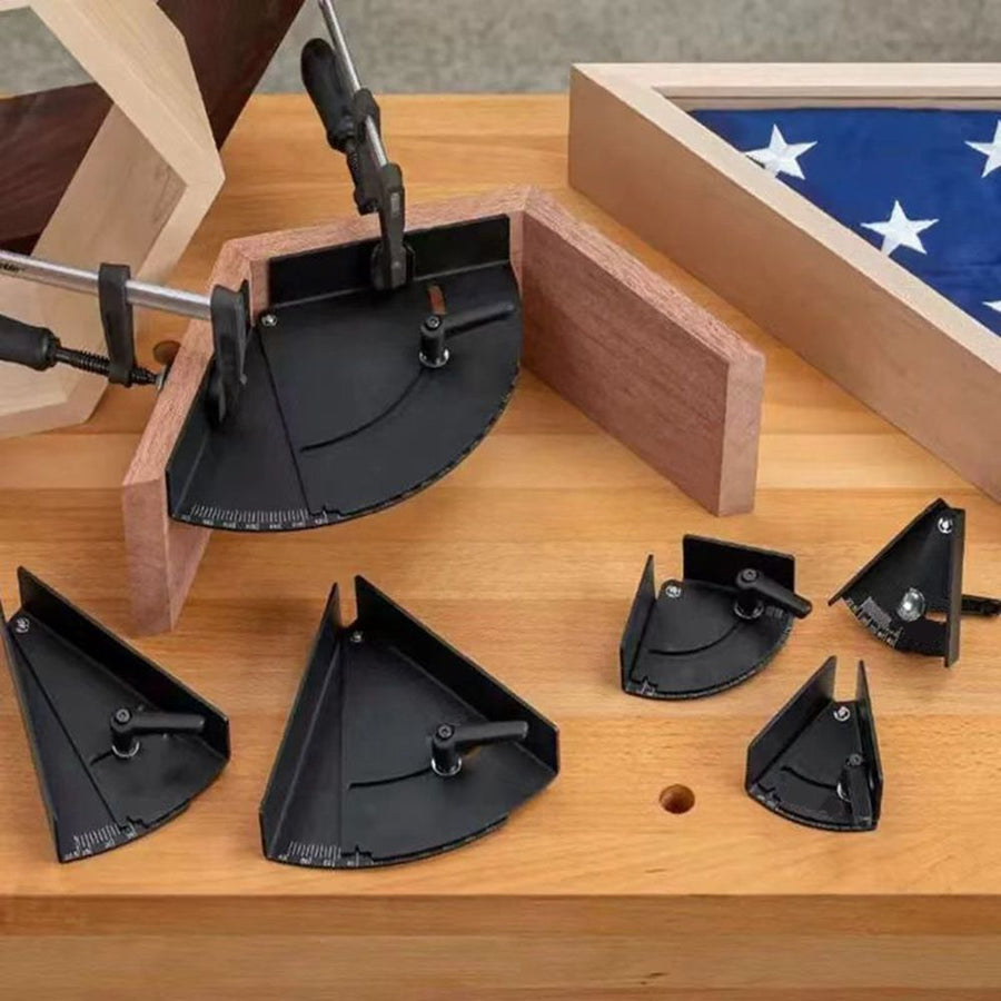 Metal Woodworking Angle Positioning Clamp with Laser-Calibrated Scale for Precise Miter Cutting, Jointing, and Framing in Workshop and DIY Projects (45°-90°)
