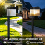 Solar Powered Outdoor Wall Lamp with Radar Motion Sensor, Dual Installation as Wall Mount or Ground Spike, Rechargeable Garden Path Light, Warm White Glow for Patio, Lawn, and Entryway Illumination (White Light, 2PCS)