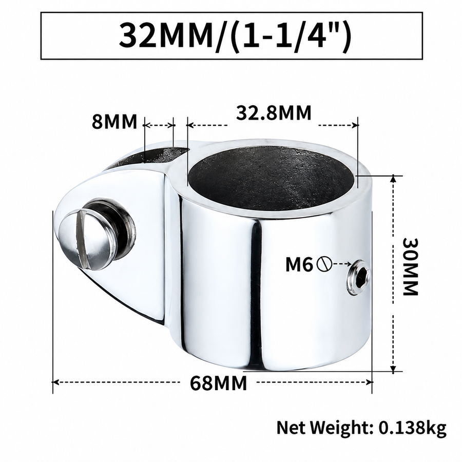 Marine Bimini Top Jaw Slide Fitting for Boat Canopy Support Poles, Mirror Polished Stainless Steel Hardware Connector for Yacht and Dinghy Frame Assembly (32mm)