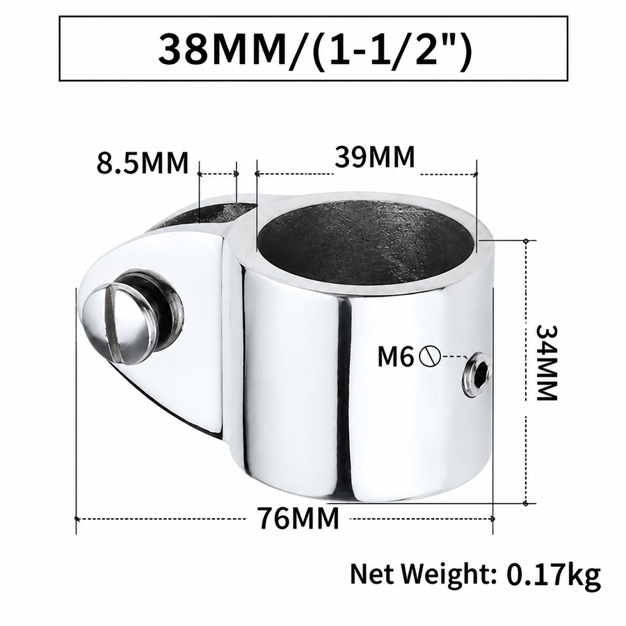 Marine Bimini Top Jaw Slide Fitting for Boat Canopy Support Poles, Mirror Polished Stainless Steel Hardware Connector for Yacht and Dinghy Frame Assembly (38mm)