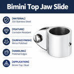 Marine Bimini Top Jaw Slide Fitting for Boat Canopy Support Poles, Mirror Polished Stainless Steel Hardware Connector for Yacht and Dinghy Frame Assembly (38mm)