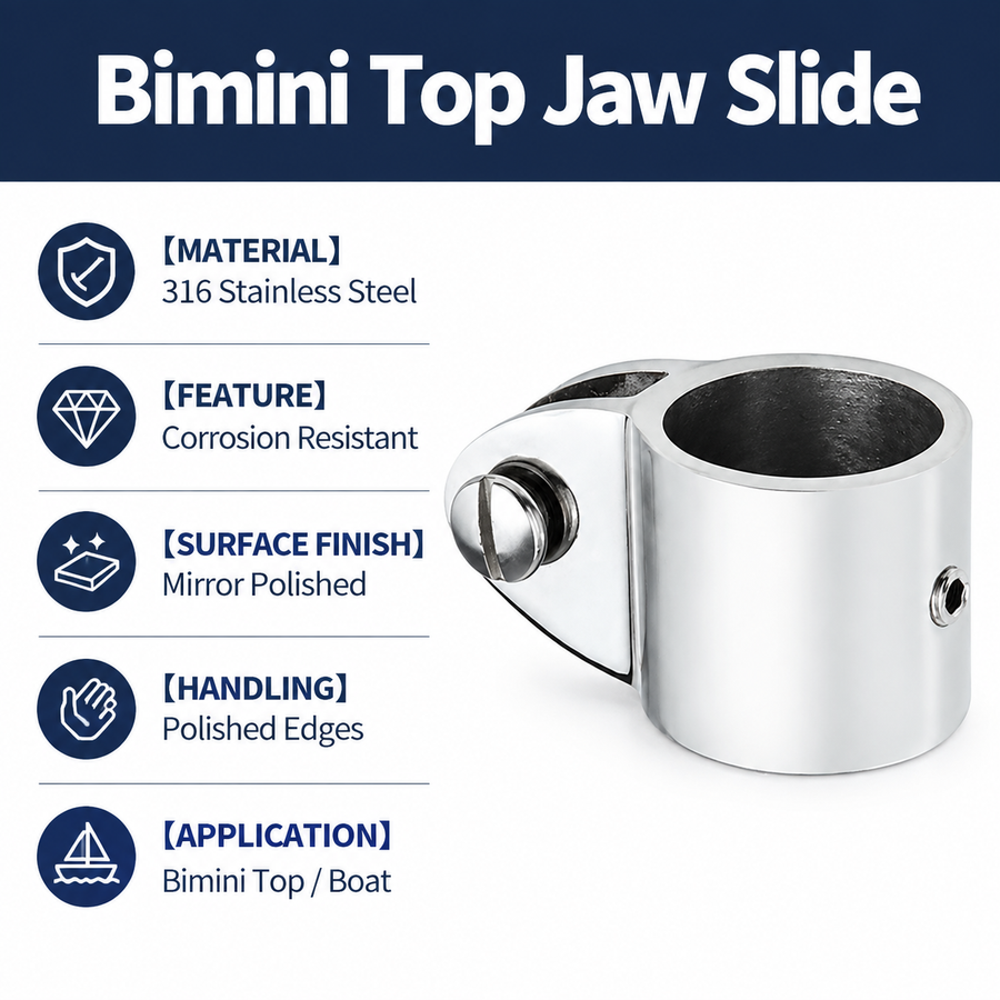 Marine Bimini Top Jaw Slide Fitting for Boat Canopy Support Poles, Mirror Polished Stainless Steel Hardware Connector for Yacht and Dinghy Frame Assembly (38mm)