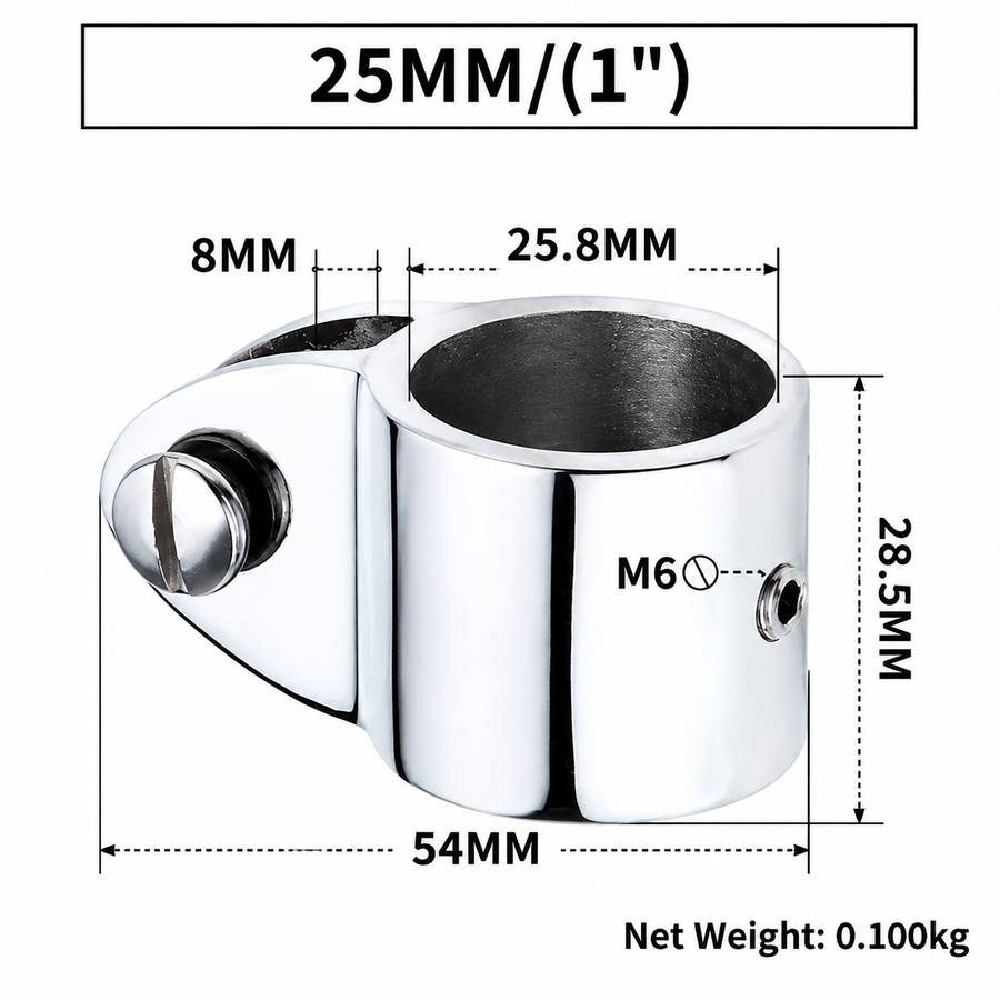 Marine Bimini Top Jaw Slide Fitting for Boat Canopy Support Poles, Mirror Polished Stainless Steel Hardware Connector for Yacht and Dinghy Frame Assembly (38mm)