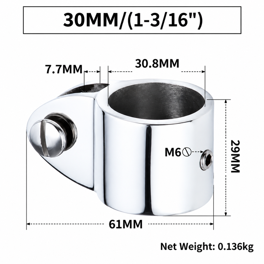 Marine Bimini Top Jaw Slide Fitting for Boat Canopy Support Poles, Mirror Polished Stainless Steel Hardware Connector for Yacht and Dinghy Frame Assembly (38mm)