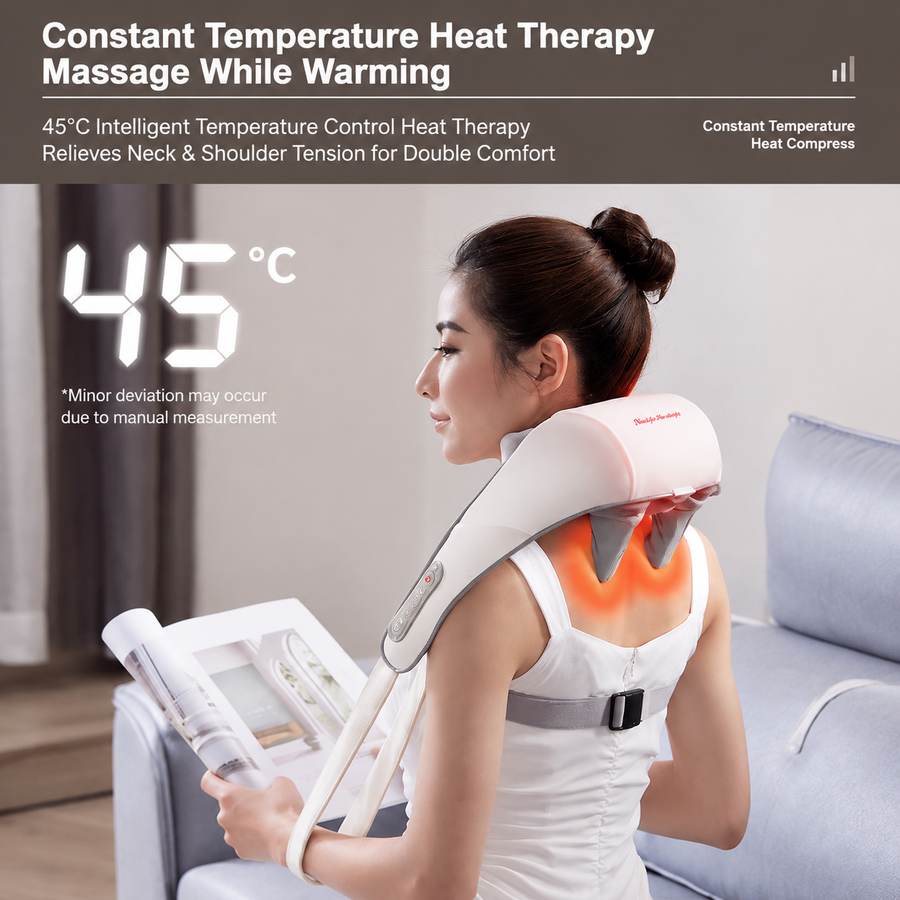 Wireless U-Shaped Neck and Shoulder Massager with Adjustable Strap for Home Office and Full Body Relaxation (Beige)