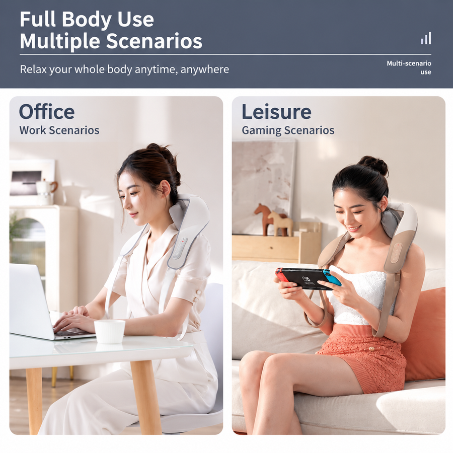 Wireless U-Shaped Neck and Shoulder Massager with Adjustable Strap for Home Office and Full Body Relaxation (Beige)