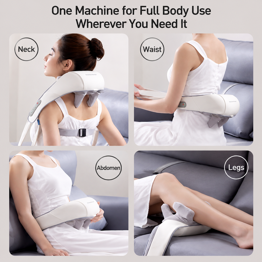 Wireless U-Shaped Neck and Shoulder Massager with Adjustable Strap for Home Office and Full Body Relaxation (Beige)