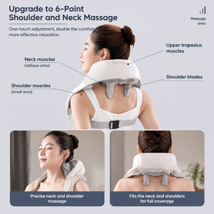 Wireless U-Shaped Neck and Shoulder Massager with Adjustable Strap for Home Office and Full Body Relaxation (Grey)