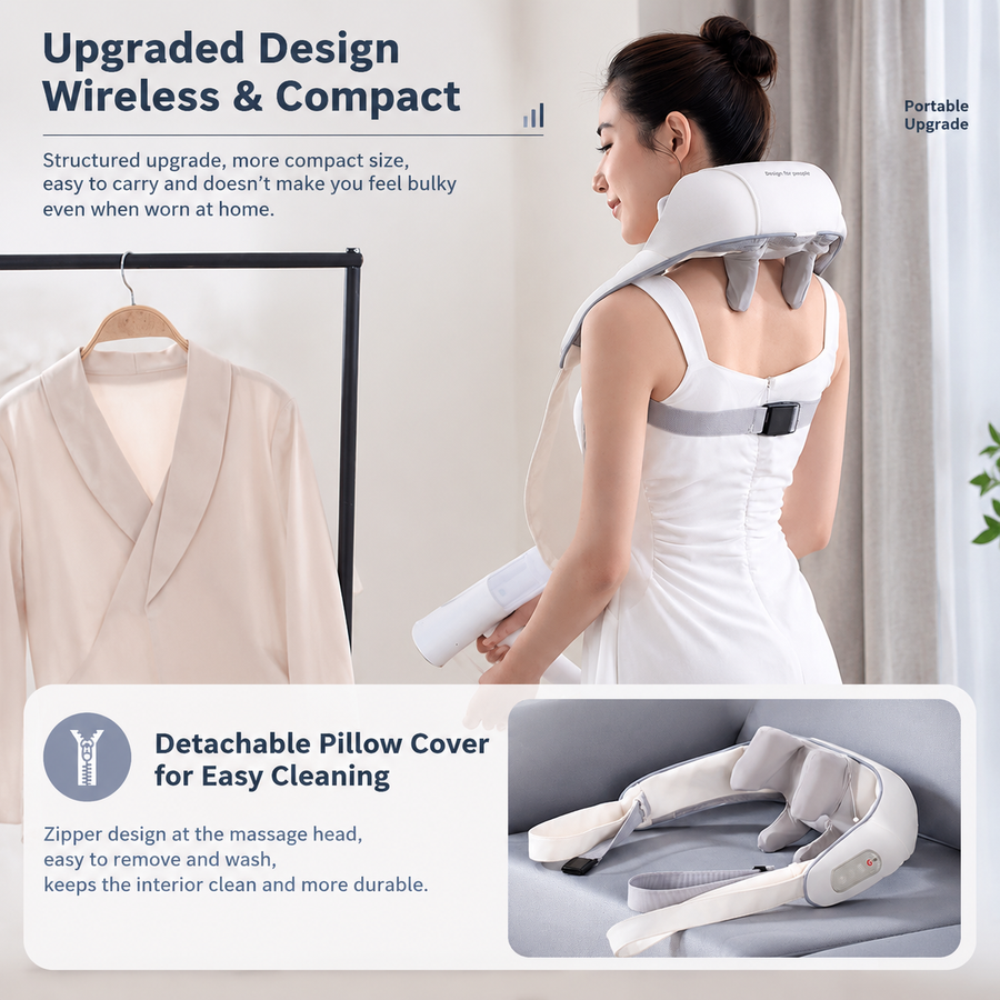 Wireless U-Shaped Neck and Shoulder Massager with Adjustable Strap for Home Office and Full Body Relaxation (Grey)