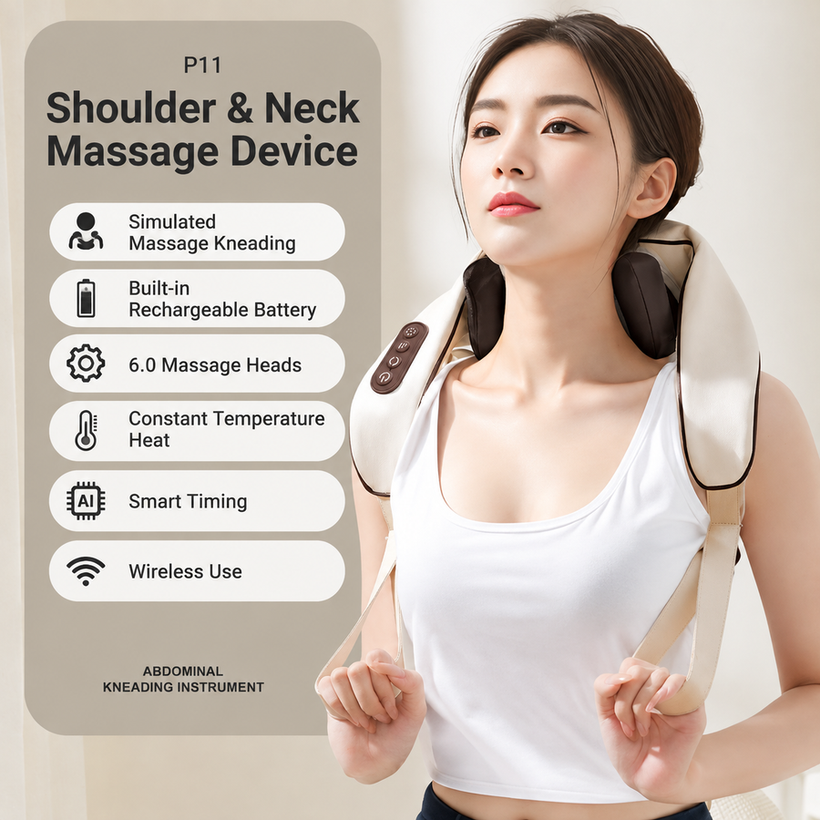 Wireless U-Shaped Neck and Shoulder Massager with Adjustable Strap for Home Office and Full Body Relaxation (Grey)