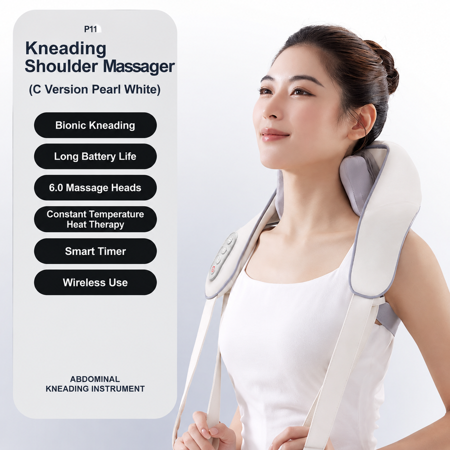 Wireless U-Shaped Neck and Shoulder Massager with Adjustable Strap for Home Office and Full Body Relaxation (Grey)