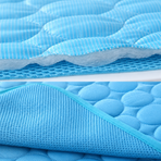 Pet Cooling Mat with Circular Quilted Pattern, Breathable Mesh Fabric and Soothing Gel Layer for Summer Lounging on Sofas, Floors, Crates, Beds, Car Seats and Outdoor Areas (Blue, L)