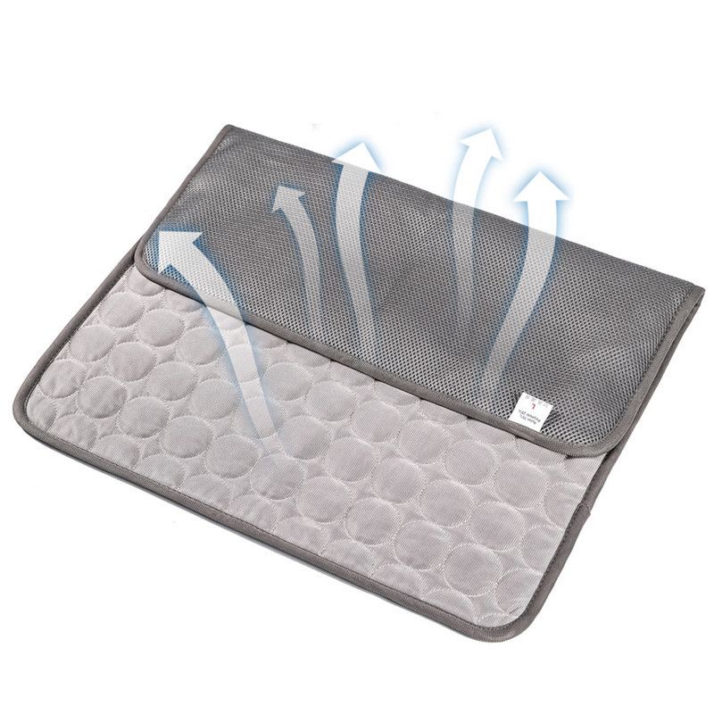 Pet Cooling Mat with Circular Quilted Pattern, Breathable Mesh Fabric and Soothing Gel Layer for Summer Lounging on Sofas, Floors, Crates, Beds, Car Seats and Outdoor Areas (Grey, XL)