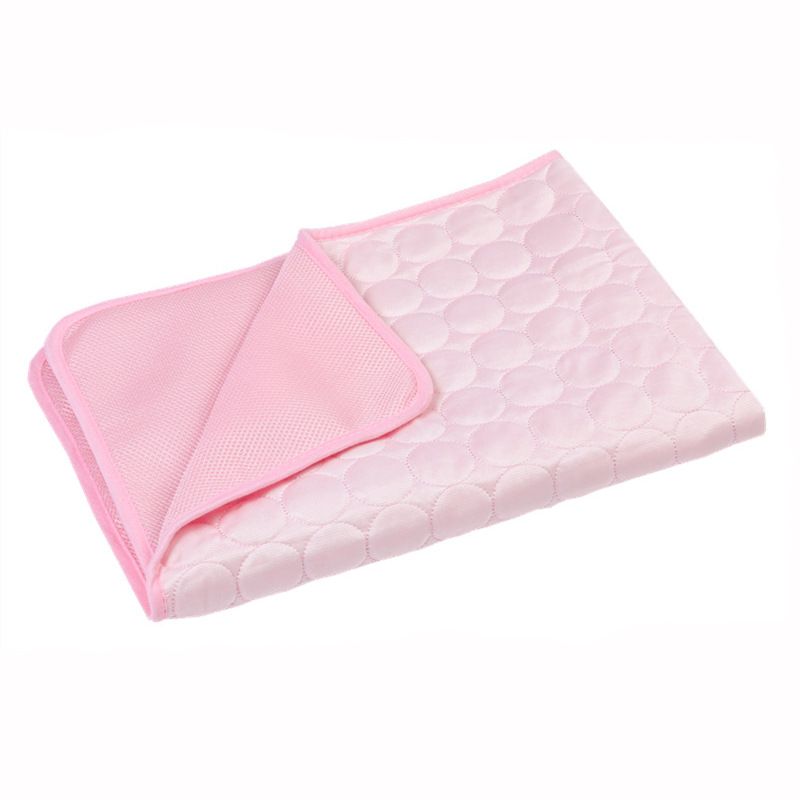 Pet Cooling Mat with Circular Quilted Pattern, Breathable Mesh Fabric and Soothing Gel Layer for Summer Lounging on Sofas, Floors, Crates, Beds, Car Seats and Outdoor Areas (Pink, M)