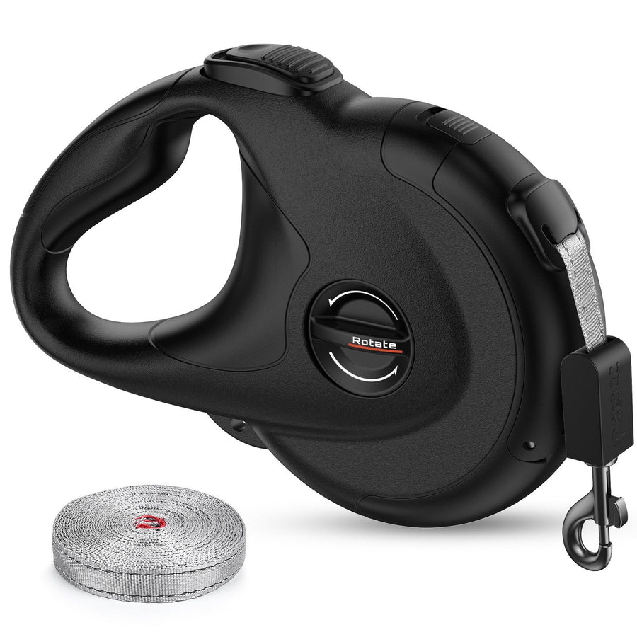 Retractable Dog Leash with Replaceable Rope, Anti-Shock ABS Shell, 5M Stainless Steel Spring, Reflective Webbing Strap & Zinc Alloy Hook for Medium to Large Dogs, Outdoor Walking, Beach, Park, and Daily Use (Black)