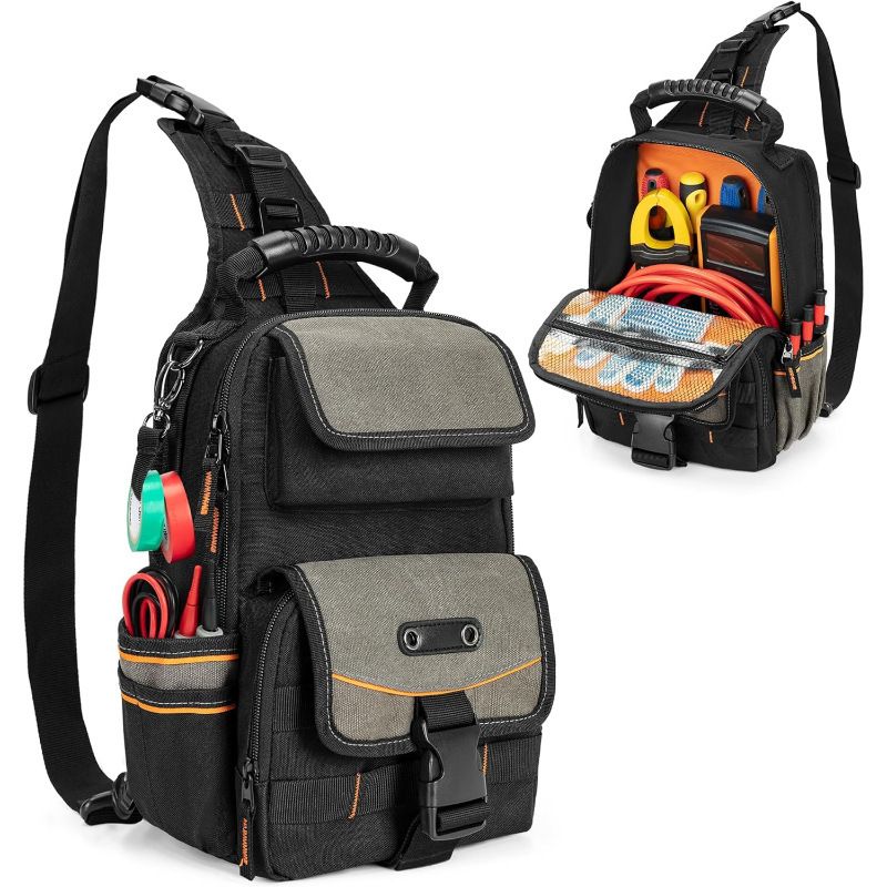Versatile Single-Shoulder Crossbody Tool Bag with Multi-Compartment Storage, Durable Fabric and Zipper Closure, Ideal for Electricians, Repair Professionals and Daily Tool Organization (Black)