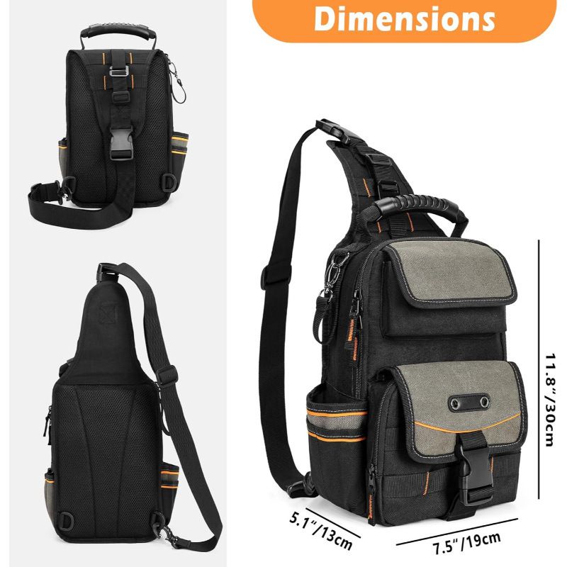 Versatile Single-Shoulder Crossbody Tool Bag with Multi-Compartment Storage, Durable Fabric and Zipper Closure, Ideal for Electricians, Repair Professionals and Daily Tool Organization (Black)