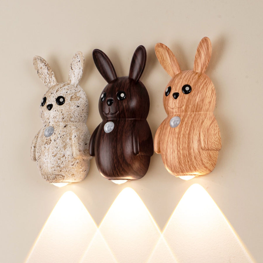 Adorable Cartoon Rabbit LED Motion Sensor Wall Light, Rechargeable Magnetic Cordless Night Lamp for Bedroom, Hallway, Stairs, and Kitchen with Dimmable Brightness and Adjustable Warm-to-Cool Glow (Gold, 3PCS)