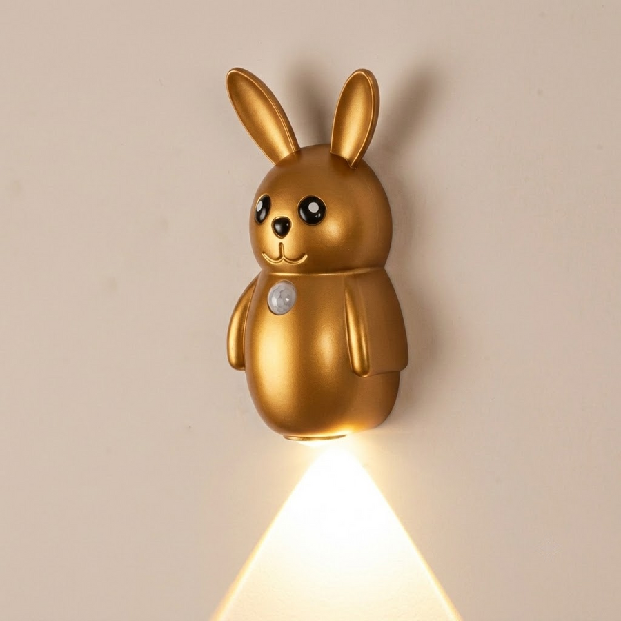 Adorable Cartoon Rabbit LED Motion Sensor Wall Light, Rechargeable Magnetic Cordless Night Lamp for Bedroom, Hallway, Stairs, and Kitchen with Dimmable Brightness and Adjustable Warm-to-Cool Glow (Walnut Grain, 1PCS)