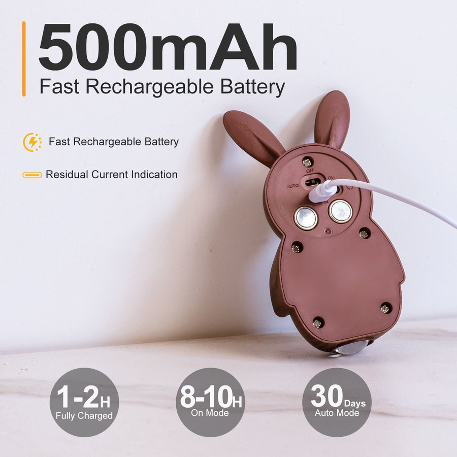 Adorable Cartoon Rabbit LED Motion Sensor Wall Light, Rechargeable Magnetic Cordless Night Lamp for Bedroom, Hallway, Stairs, and Kitchen with Dimmable Brightness and Adjustable Warm-to-Cool Glow (Walnut Grain, 2PCS)
