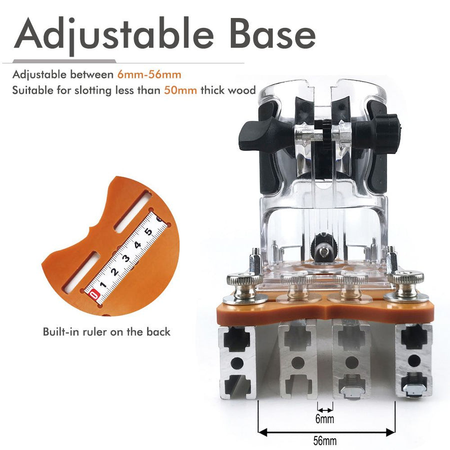 Multi-Function Router Slotting Jig with Adjustable Base for Woodworking Trimming, Grooving, and Hidden Fastener Installation on Boards and Panels (2nd Gen Slotting Plate + Transparent Cover + Router Bit)