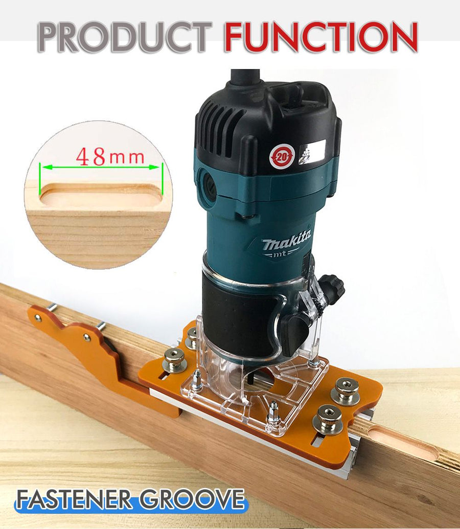 Multi-Function Router Slotting Jig with Adjustable Base for Woodworking Trimming, Grooving, and Hidden Fastener Installation on Boards and Panels (2nd Gen Slotting Plate + Transparent Cover + Router Bit)