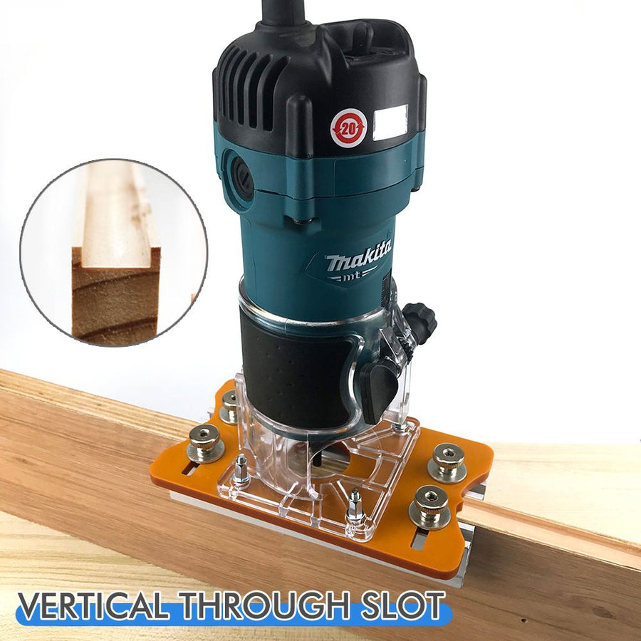 Multi-Function Router Slotting Jig with Adjustable Base for Woodworking Trimming, Grooving, and Hidden Fastener Installation on Boards and Panels (2nd Gen Slotting Plate + Transparent Cover + Router Bit)
