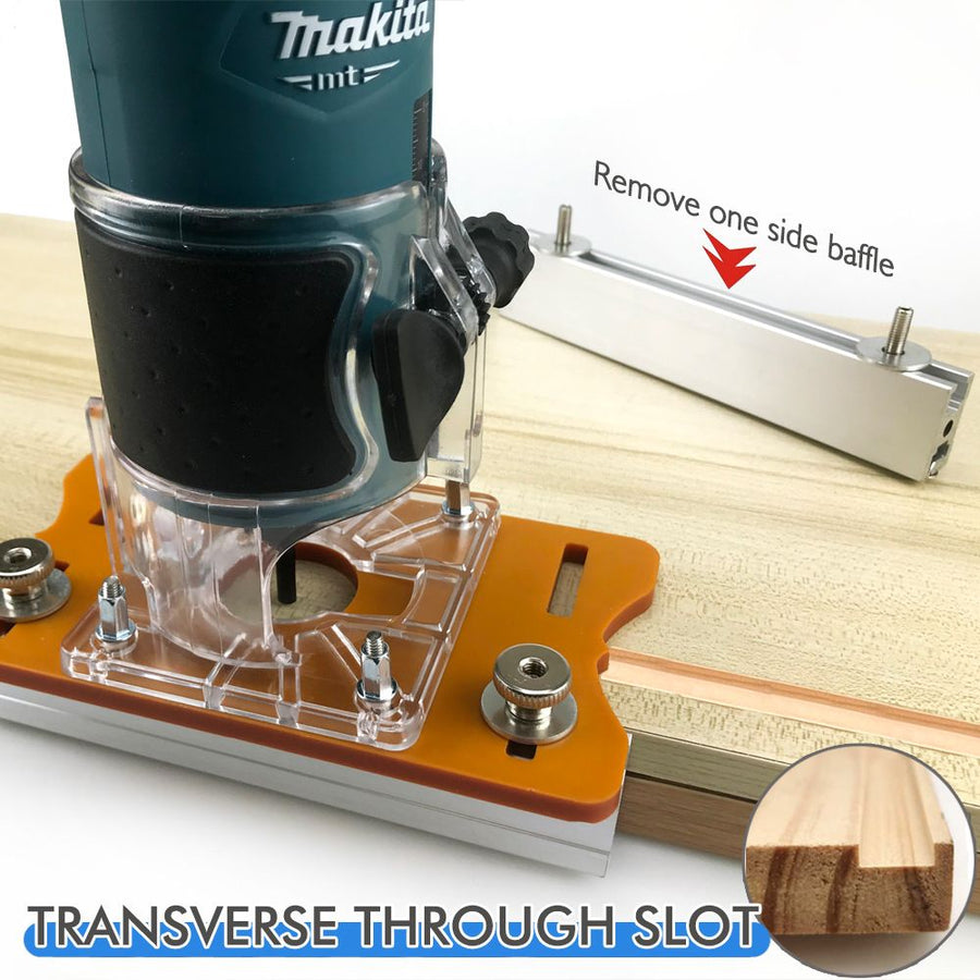 Multi-Function Router Slotting Jig with Adjustable Base for Woodworking Trimming, Grooving, and Hidden Fastener Installation on Boards and Panels (2nd Gen Slotting Plate + Transparent Cover + Router Bit)