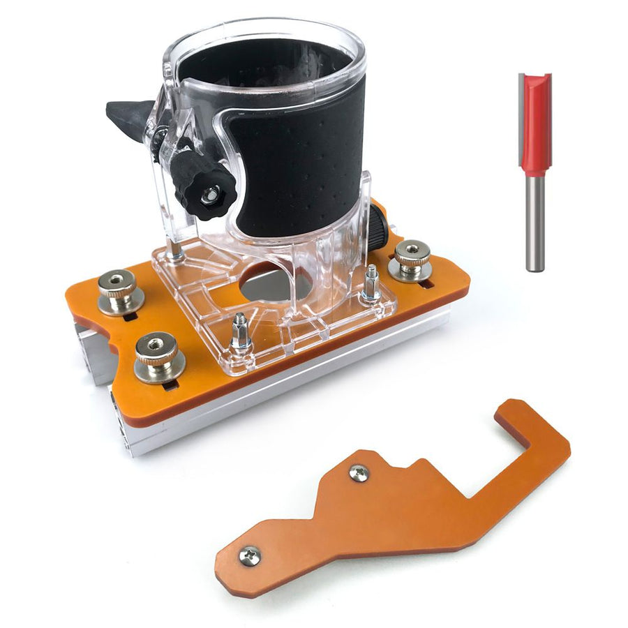 Multi-Function Router Slotting Jig with Adjustable Base for Woodworking Trimming, Grooving, and Hidden Fastener Installation on Boards and Panels (2nd Gen Slotting Plate + Transparent Cover + Router Bit)