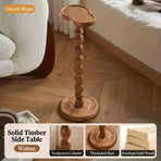 Solid Rubberwood Gourd Shape Side Table with Raised Edge, Compact Round Top for Sofa, Bedside, Small Spaces, No Odor (Walnut)