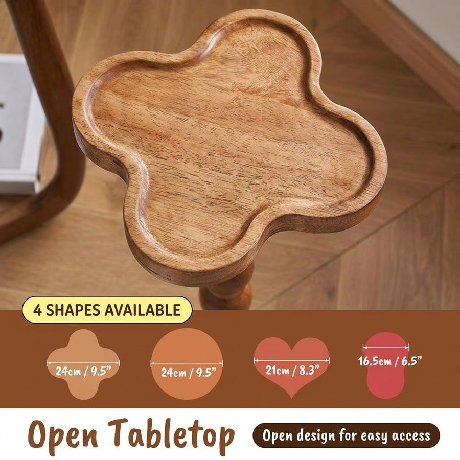 Solid Rubberwood Gourd Shape Side Table with Raised Edge, Compact Round Top for Sofa, Bedside, Small Spaces, No Odor (Walnut)