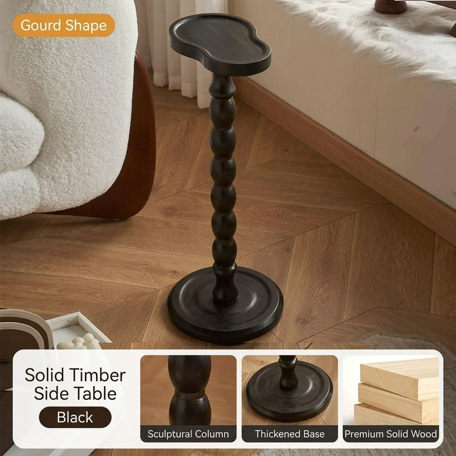Solid Rubberwood Gourd Shape Side Table with Raised Edge, Compact Round Top for Sofa, Bedside, Small Spaces, No Odor (Walnut)