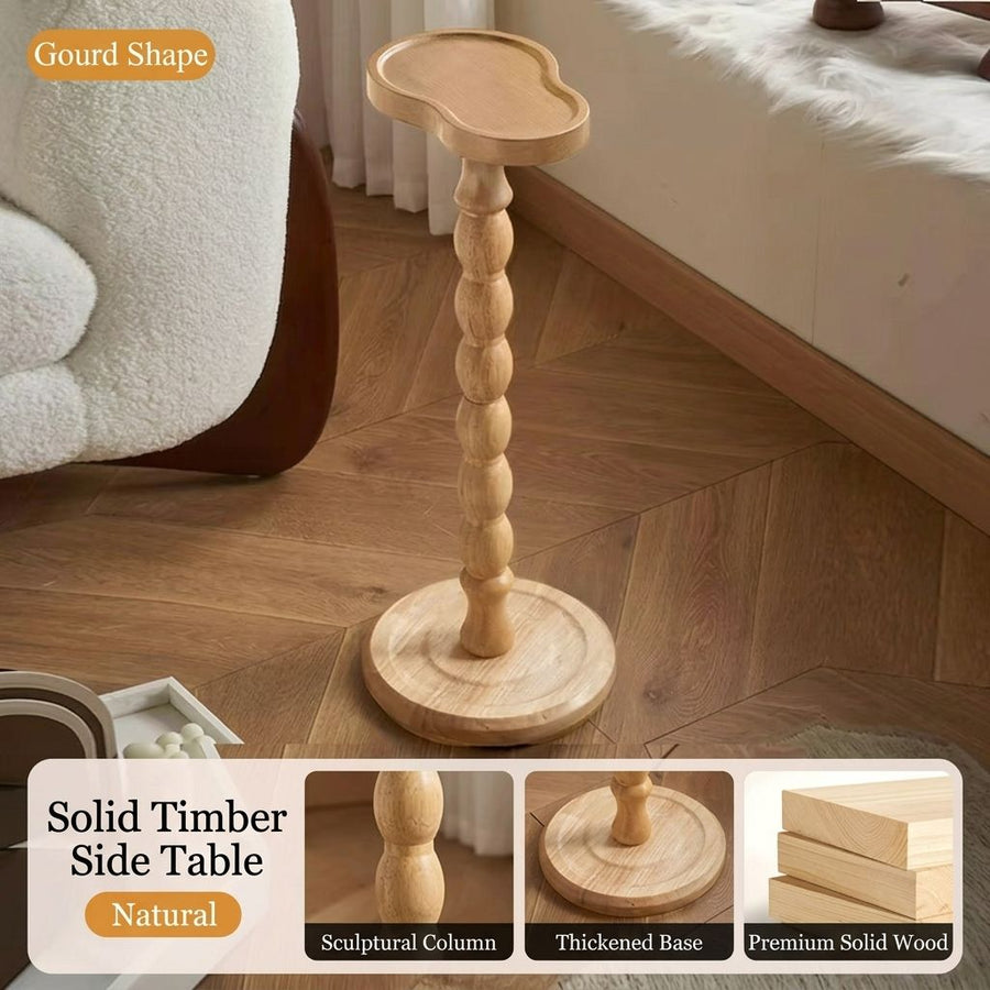 Solid Rubberwood Gourd Shape Side Table with Raised Edge, Compact Round Top for Sofa, Bedside, Small Spaces, No Odor (Walnut)