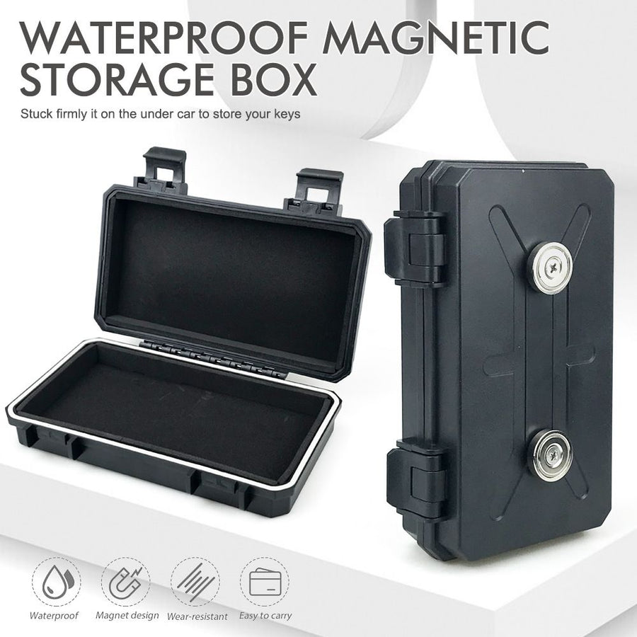 Waterproof Magnetic Car Storage Box for Outdoor Travel, Underbody Hidden Stash Case with Foam Lining, Portable Magnet Tool Organizer for Camping and Tactical Use (15*6*3.5cm)