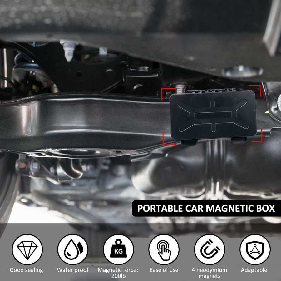 Waterproof Magnetic Car Storage Box for Outdoor Travel, Underbody Hidden Stash Case with Foam Lining, Portable Magnet Tool Organizer for Camping and Tactical Use (15*6*3.5cm)