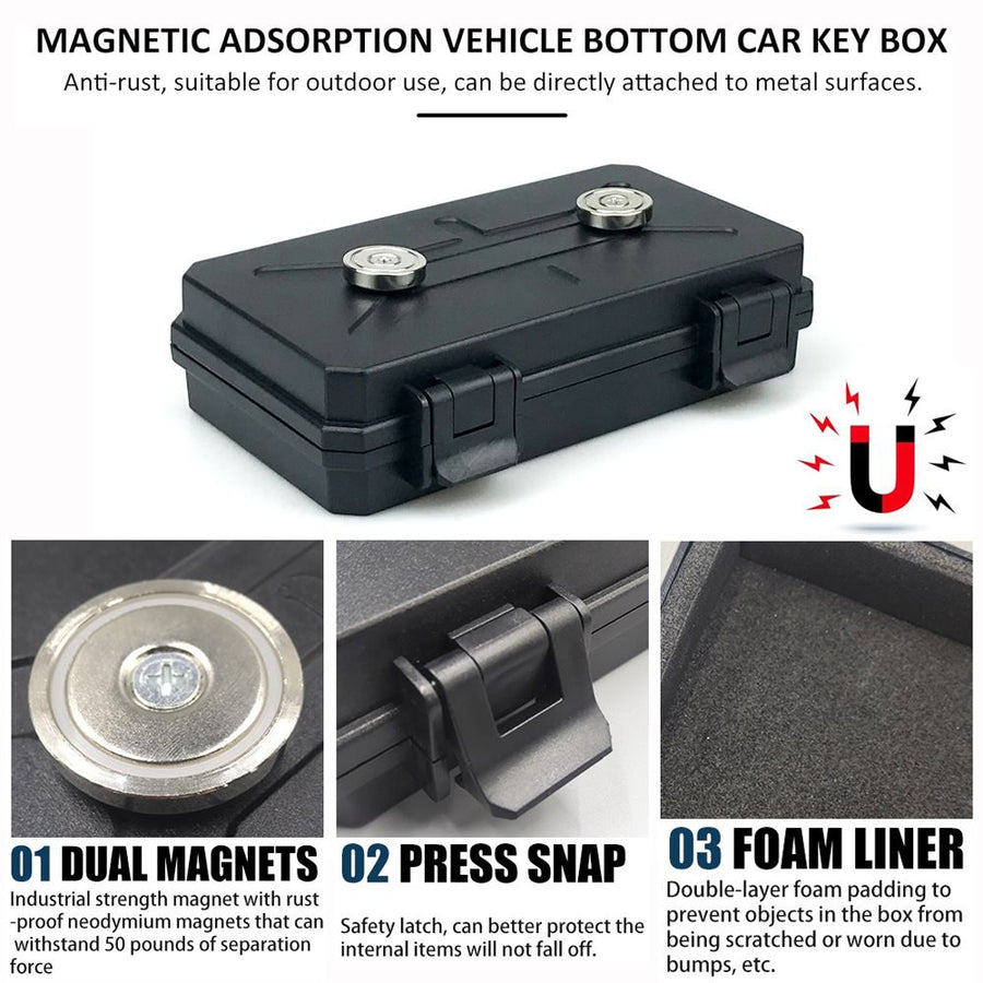 Waterproof Magnetic Car Storage Box for Outdoor Travel, Underbody Hidden Stash Case with Foam Lining, Portable Magnet Tool Organizer for Camping and Tactical Use (15*6*3.5cm)