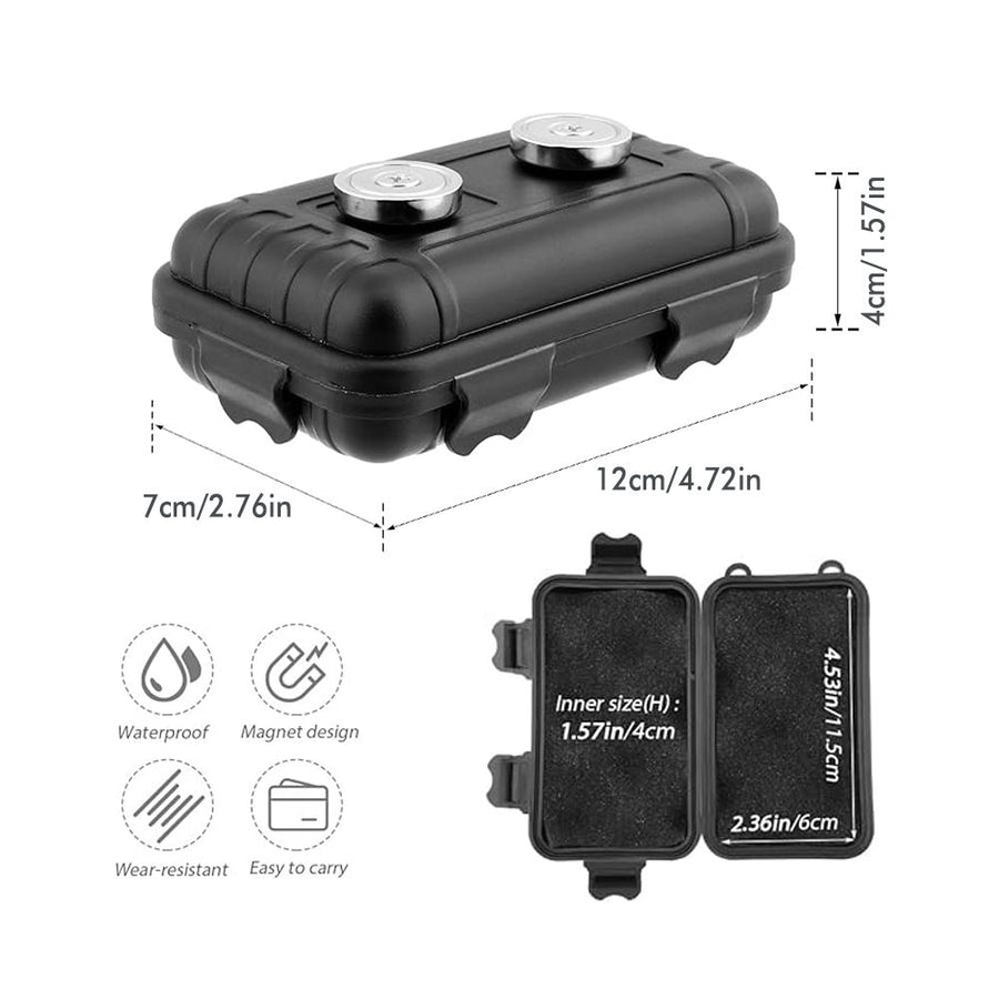 Waterproof Magnetic Car Storage Box for Outdoor Travel, Underbody Hidden Stash Case with Foam Lining, Portable Magnet Tool Organizer for Camping and Tactical Use (12*7*4cm)