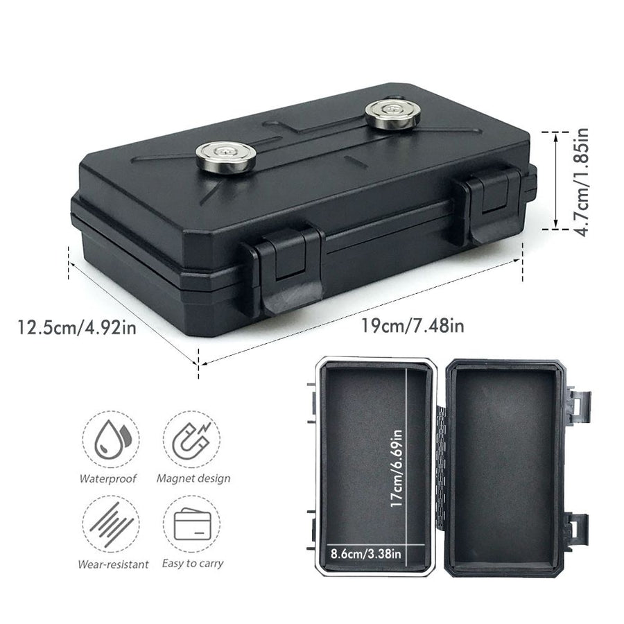 Waterproof Magnetic Car Storage Box for Outdoor Travel, Underbody Hidden Stash Case with Foam Lining, Portable Magnet Tool Organizer for Camping and Tactical Use (12*7*4cm)