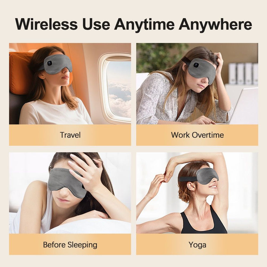 Wireless Smart Heated Eye Mask with 3-Temperature Control, Ergonomic Design for Eye Relief, Ideal for Sleep, Travel, and Office Relaxation (Grey)