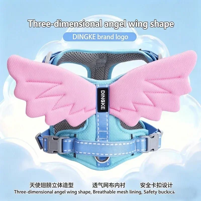 3D Angel and Devil Wing Harness and Leash Set for Cats and Dogs, Escape-Proof No-Pull Walking Vest with Breathable Mesh, Creative Wings for Daily Adventure (Yellow(Harness+Leash Set), M)
